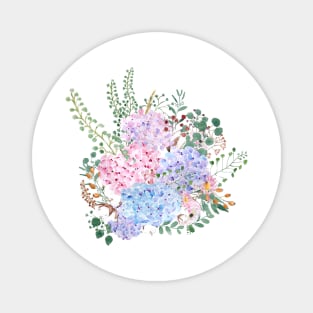 pink blue purple hydrangea flowers watercolor arrangement Magnet